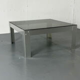 Table basse en aluminium et verre minimaliste de style moderniste du milieu du siècle, années 1970.
