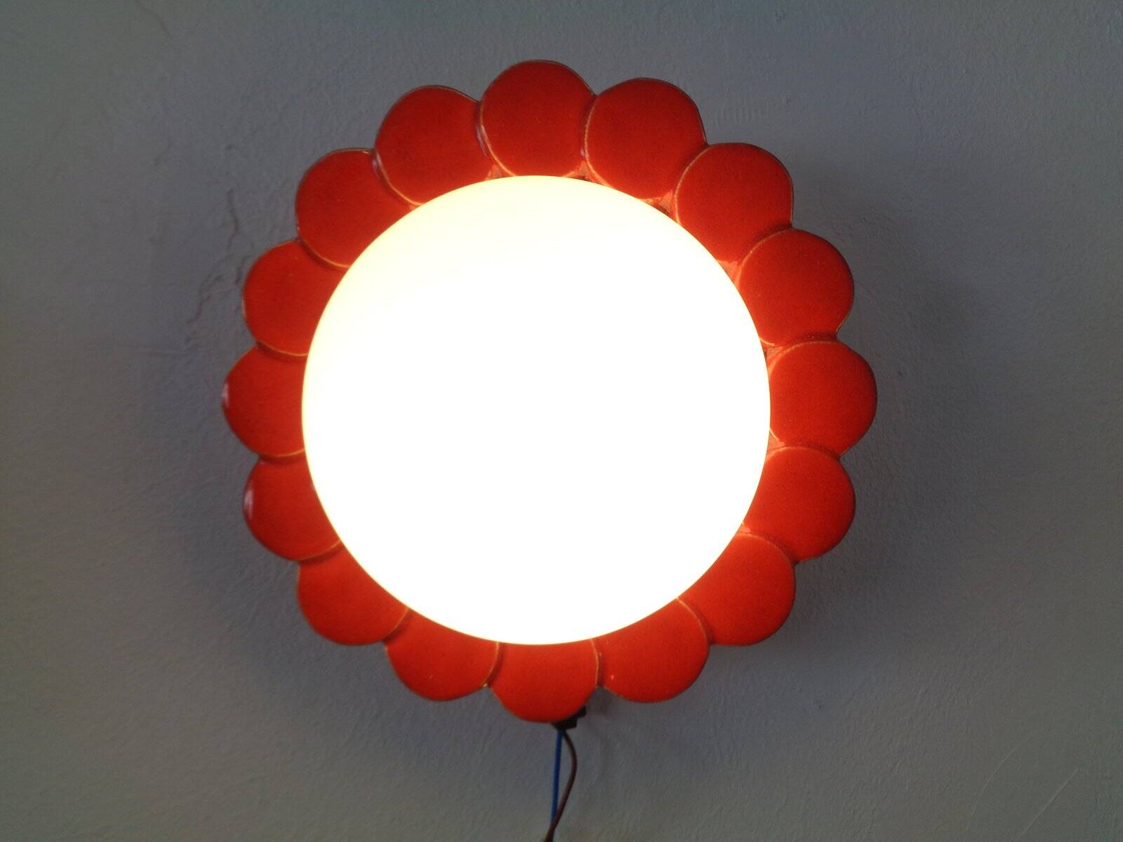 Pop Art Studio Ceramic & Glass Flower Wall Lamps, Germany, 1960s, Set of 2