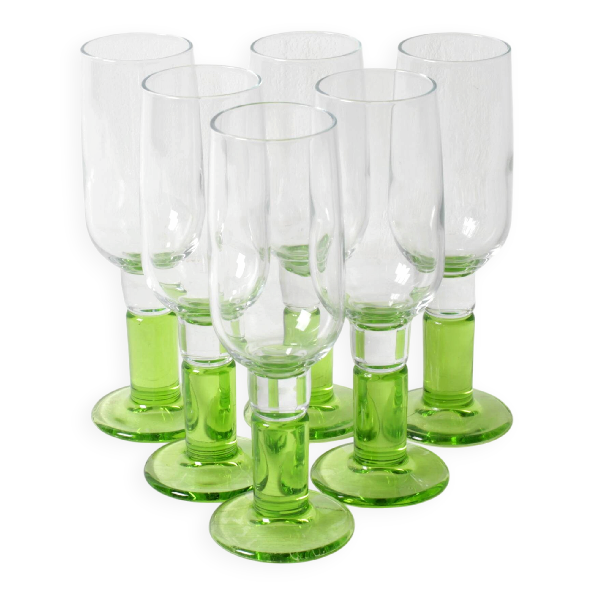 Set of 6 Limoncino Sherry Glasses / Green Sorbetto Stemware /Bormioli Rocco