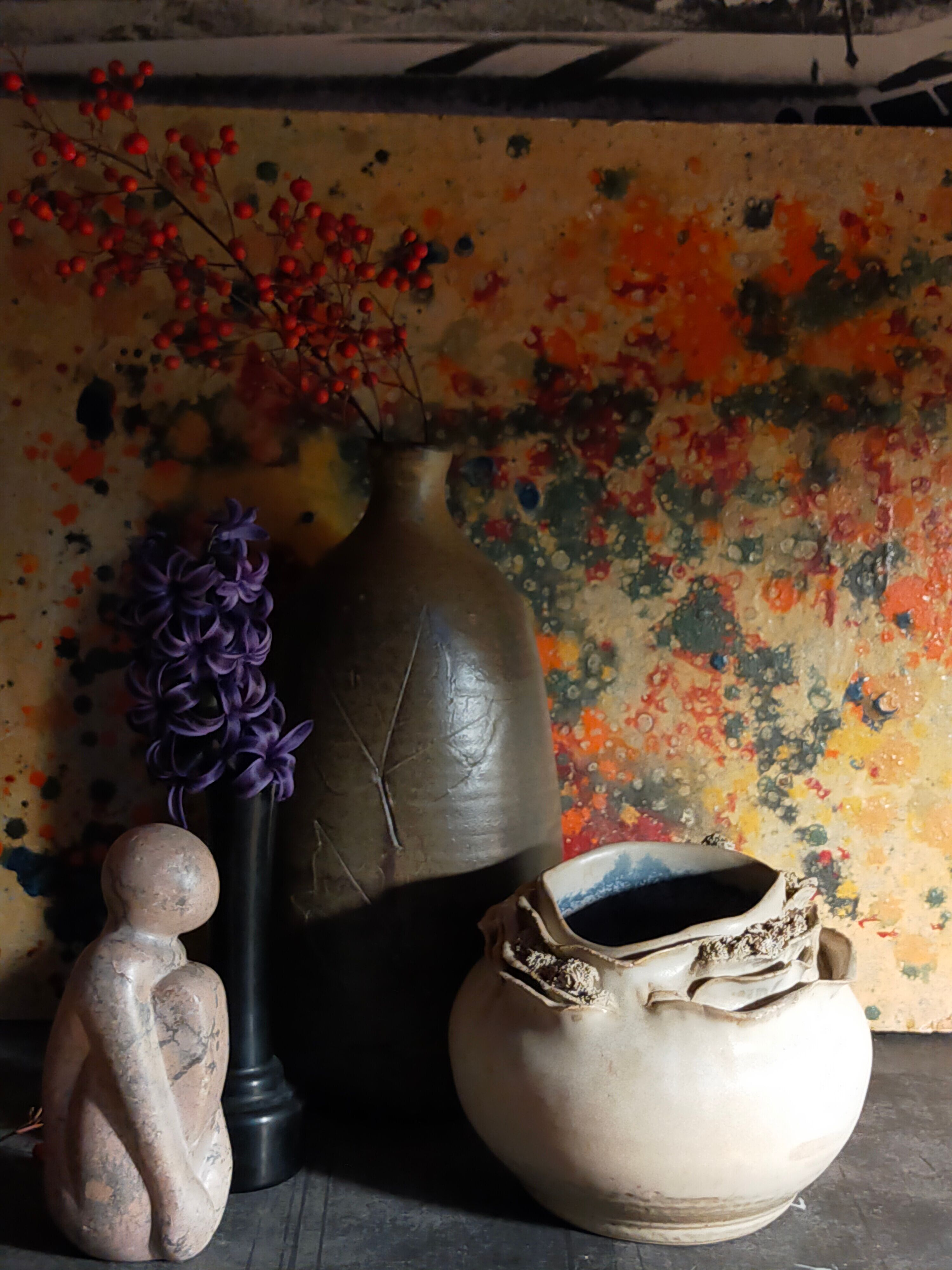 Potter's ball vase "like a flower" vintage glazed ceramic