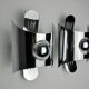 Pair of space age wall lights, chromed metal, Italy, 1970