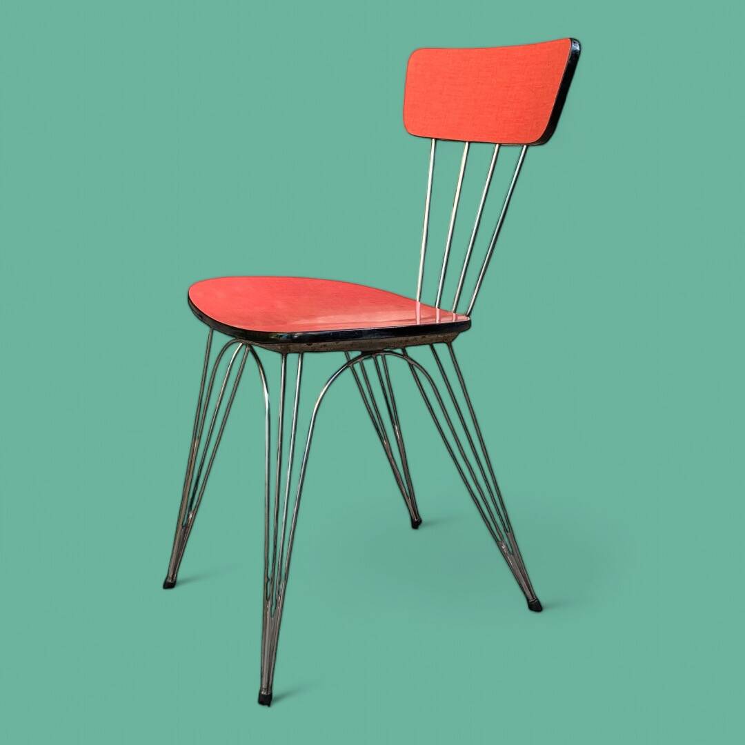4 red Formica chairs with Eiffel legs, 1950s