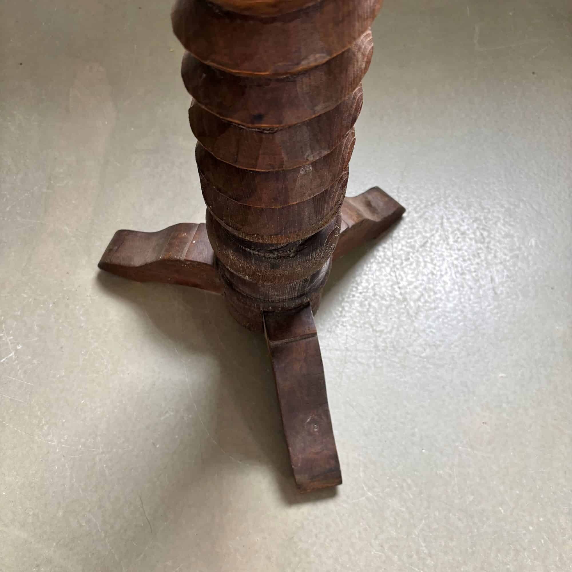 Brutalist hand-carved wooden pedestal, France