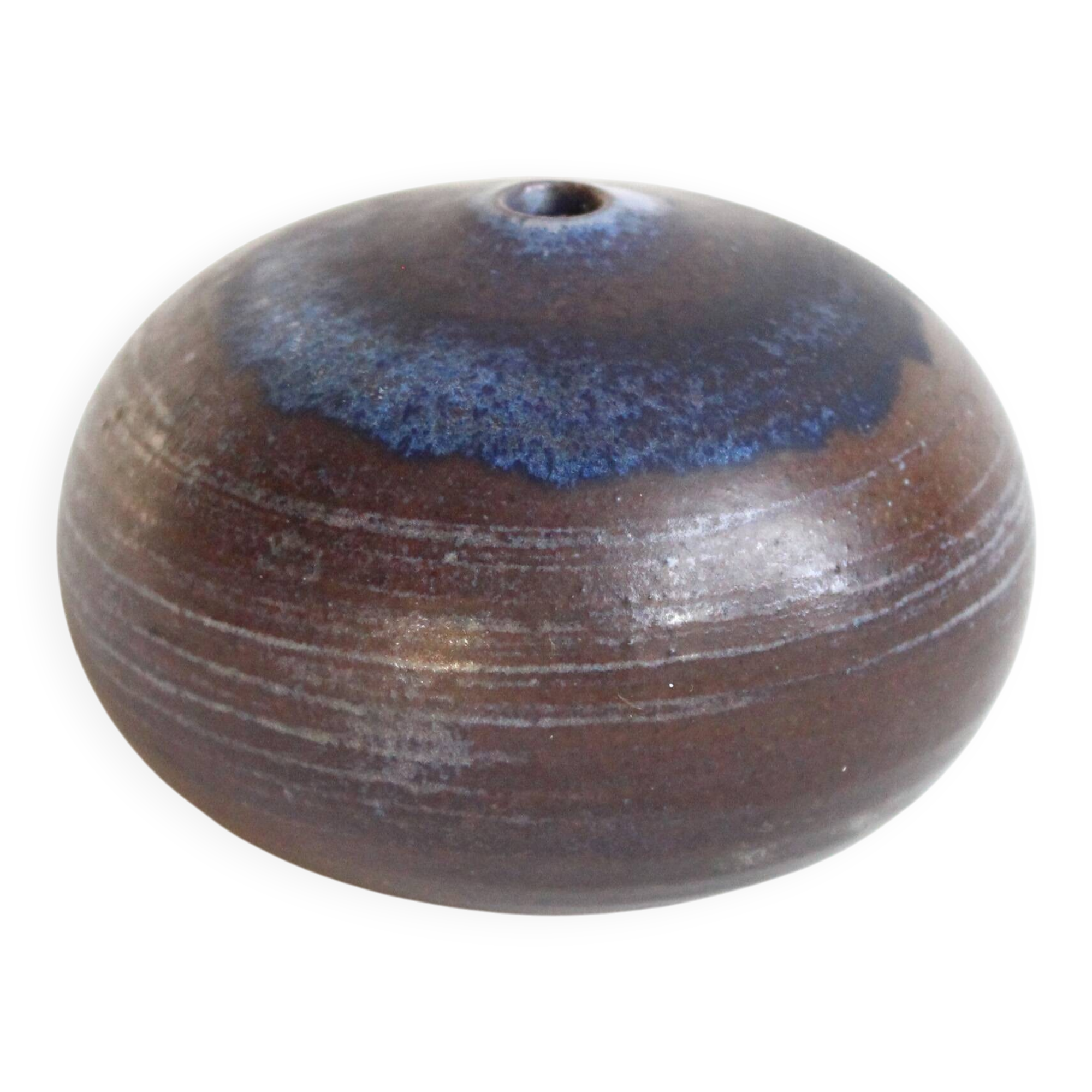 Vintage blue and brown ceramic soliflore vase - Antonio Lampecco