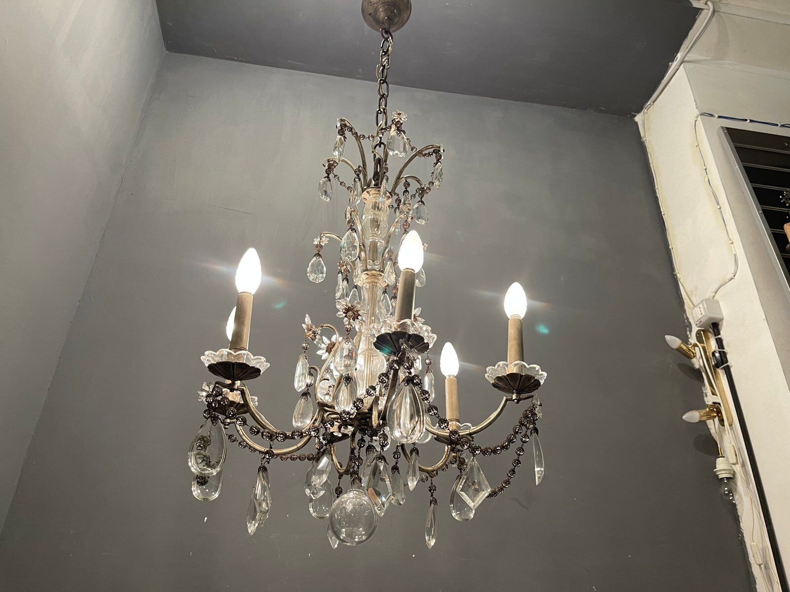 Antique Italian Silver Crystal Chandelier, 1940s