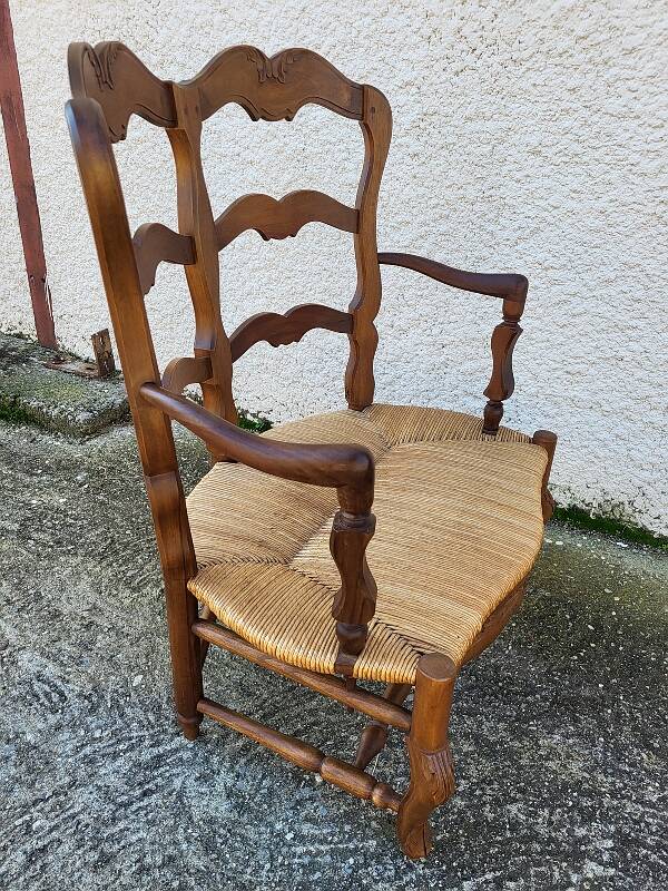 Provencal double armchair with woven rush in walnut