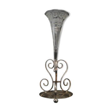 Vase trompette, Art Nouveau, verre pressé et laiton argenté, Royaume-Uni, début du 20e siècle
