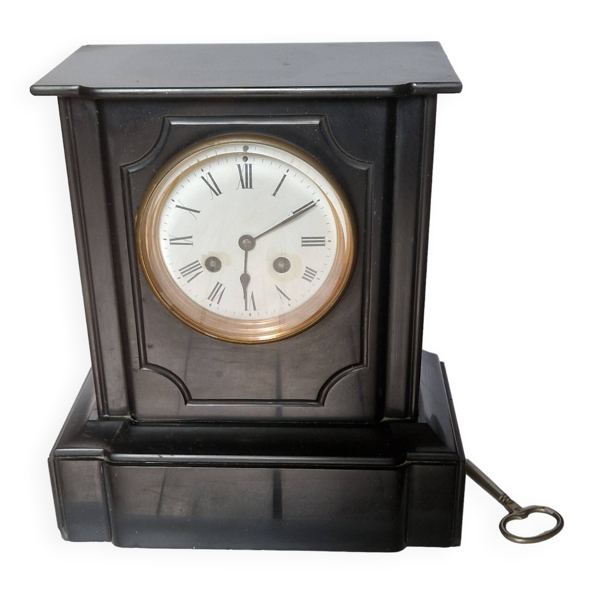 Napoleon III style black marble clock, in working condition