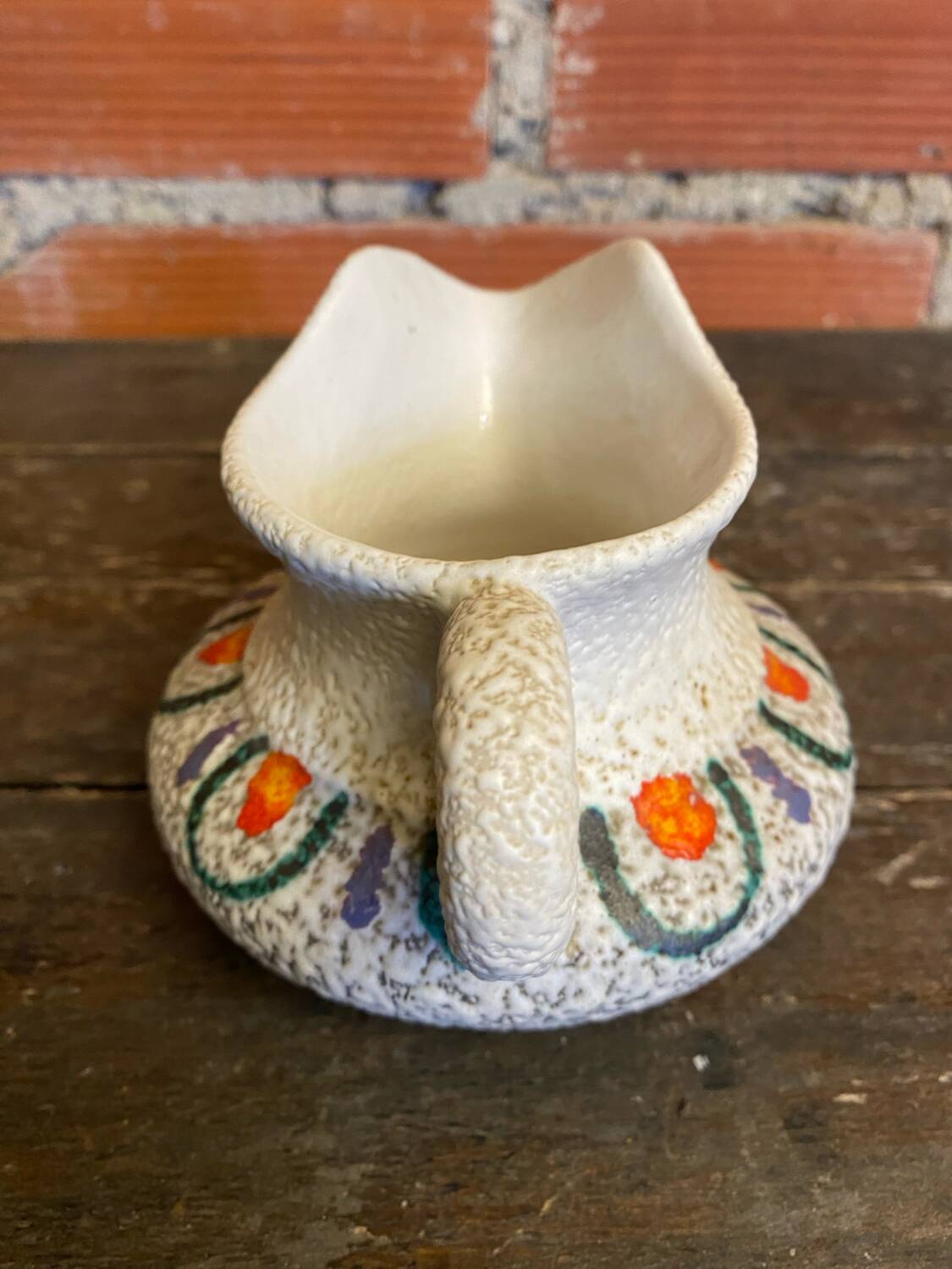 Old pitcher roberto rigon white ceramic polychrome decor vintage