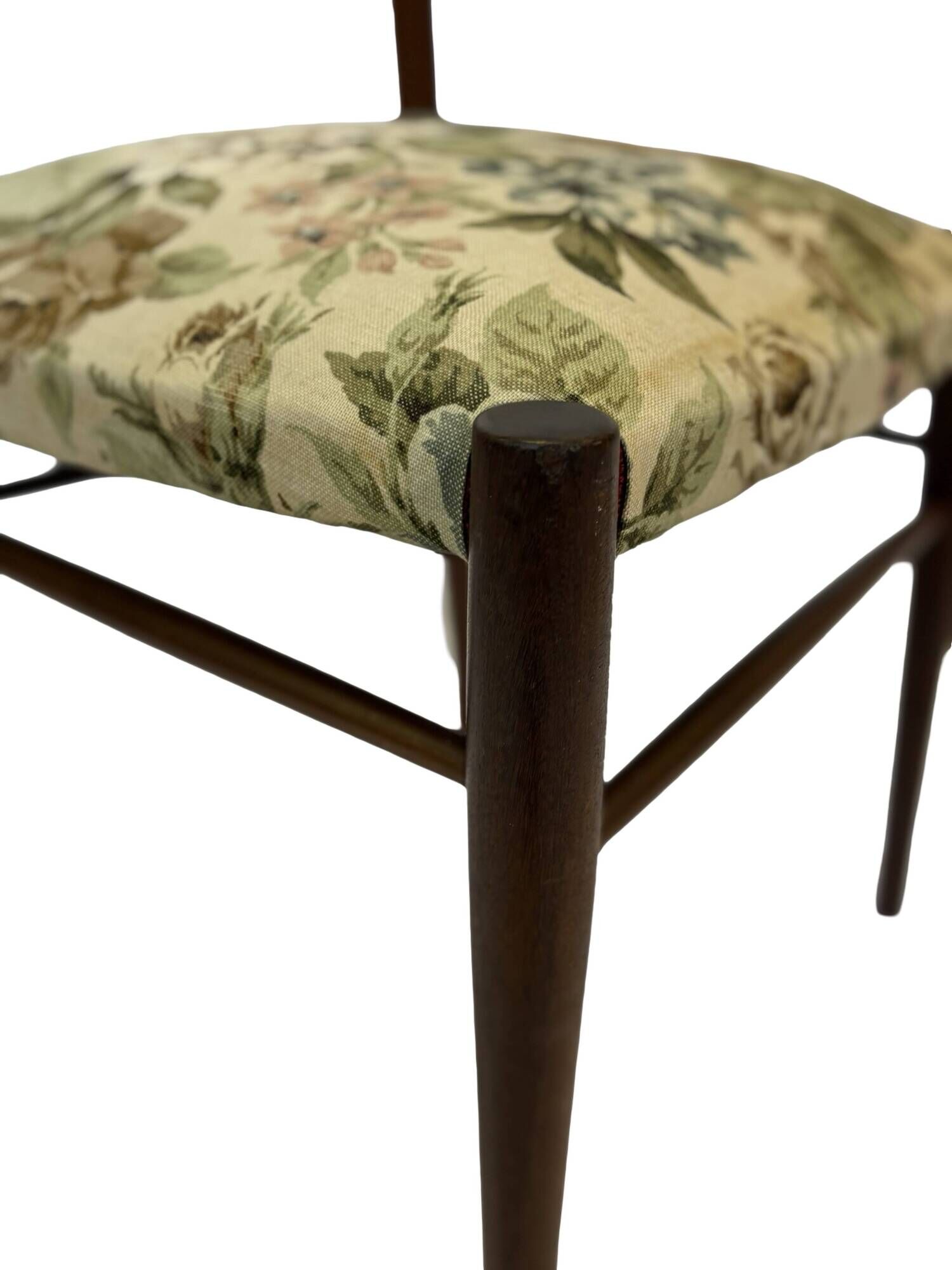 Vintage Dining Chair Flower Upholstery 1960s Teak