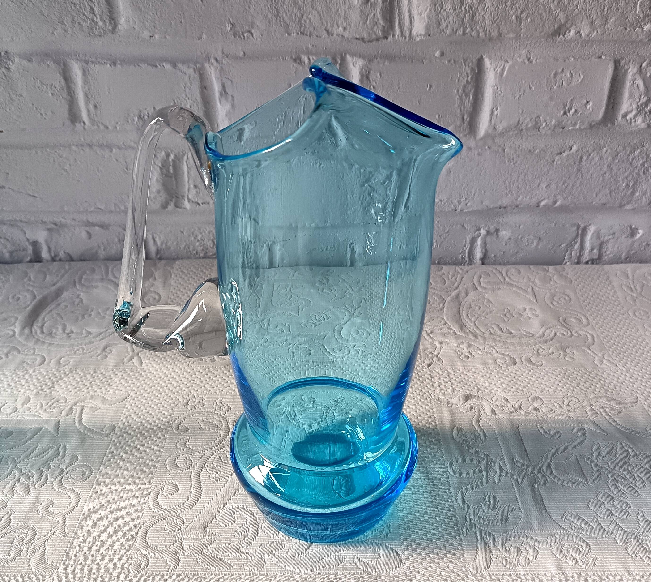 Orangeade set, pitcher and 7 vintage turquoise glasses