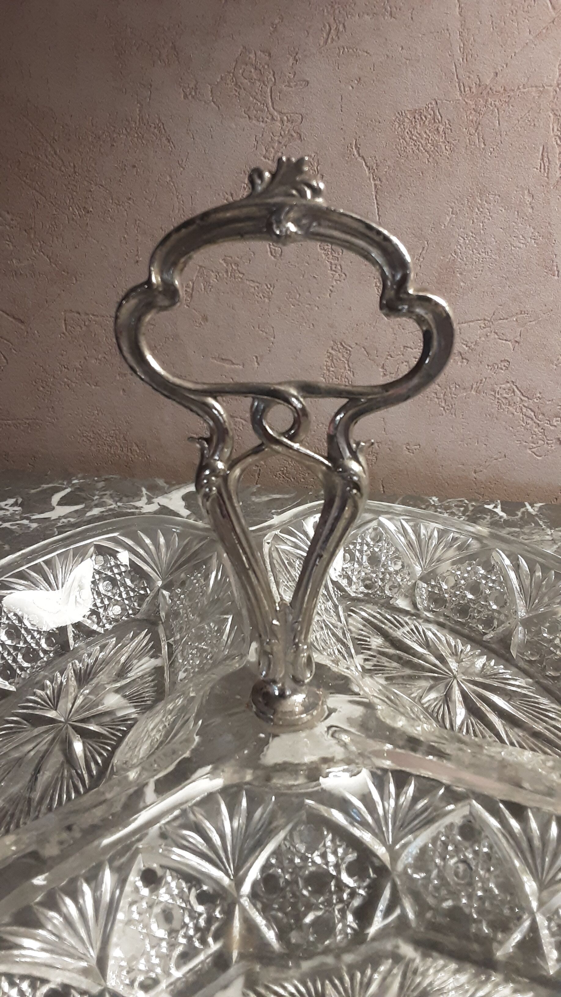 Aperitif dish or appetizer in vintage chiseled glass