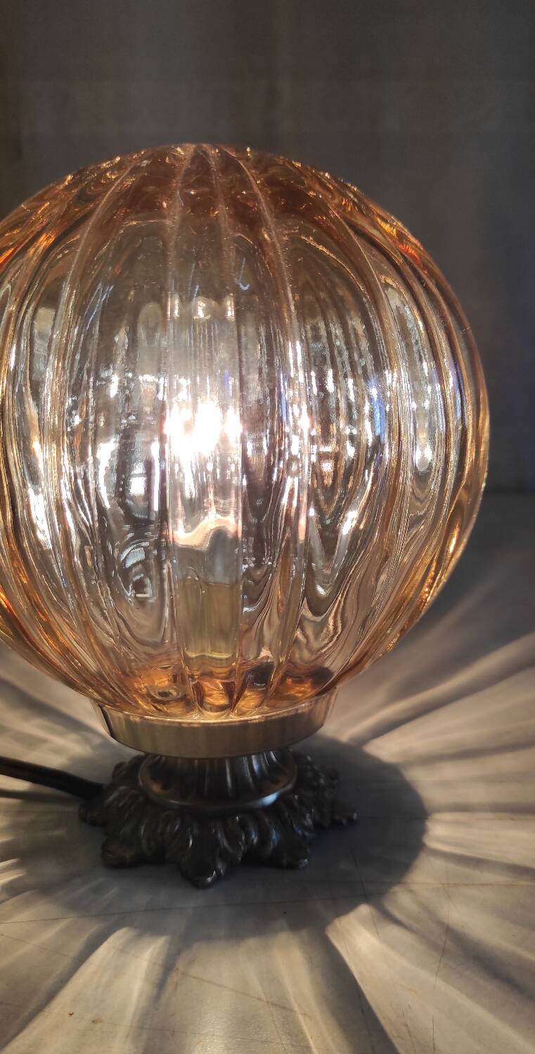 Table lamp with amber glass globe - mid 20th century