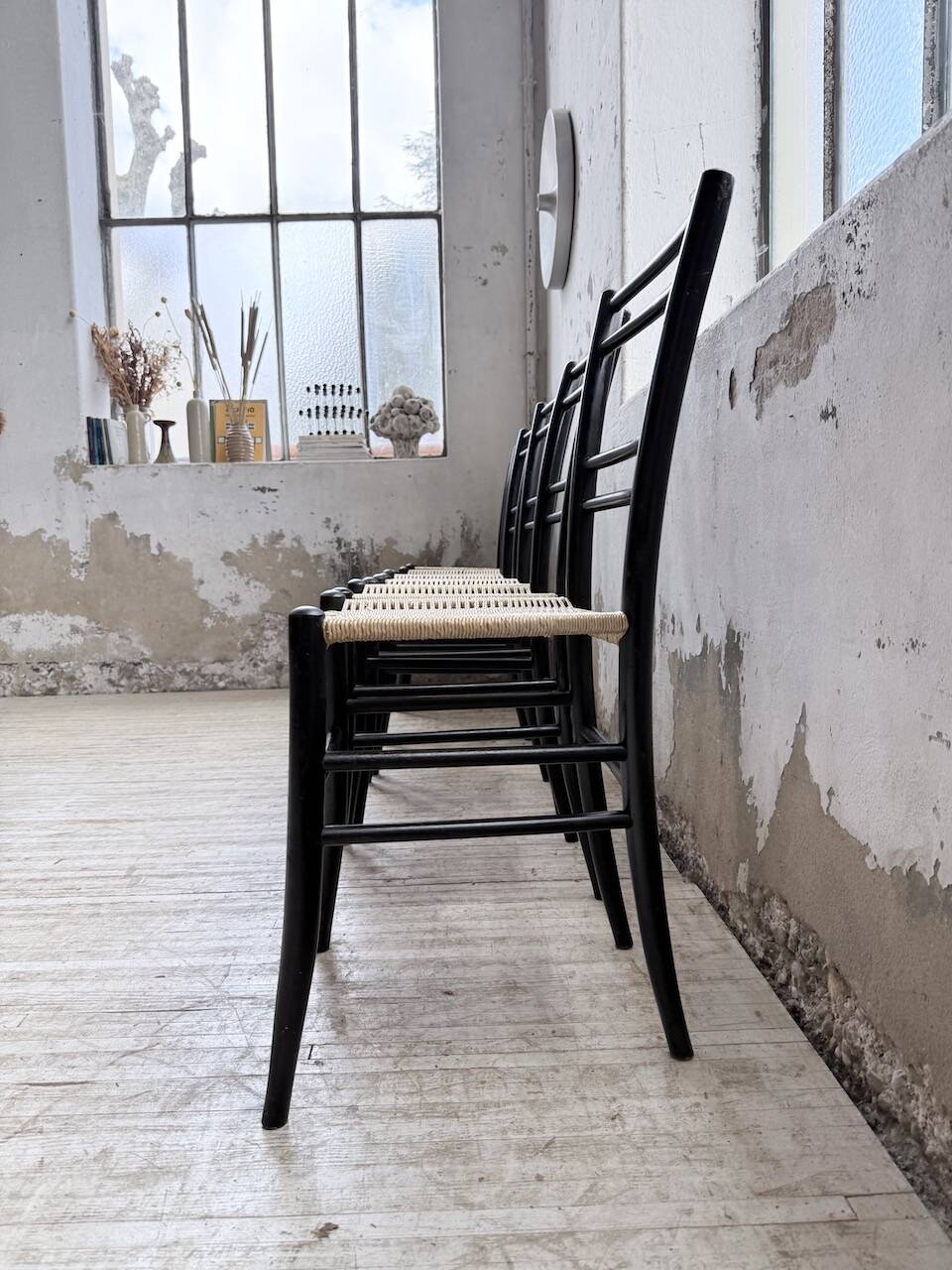 Set of 6 Italian woven rope chairs