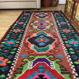 Moldavian runner rug with stylized flowers and geometric design