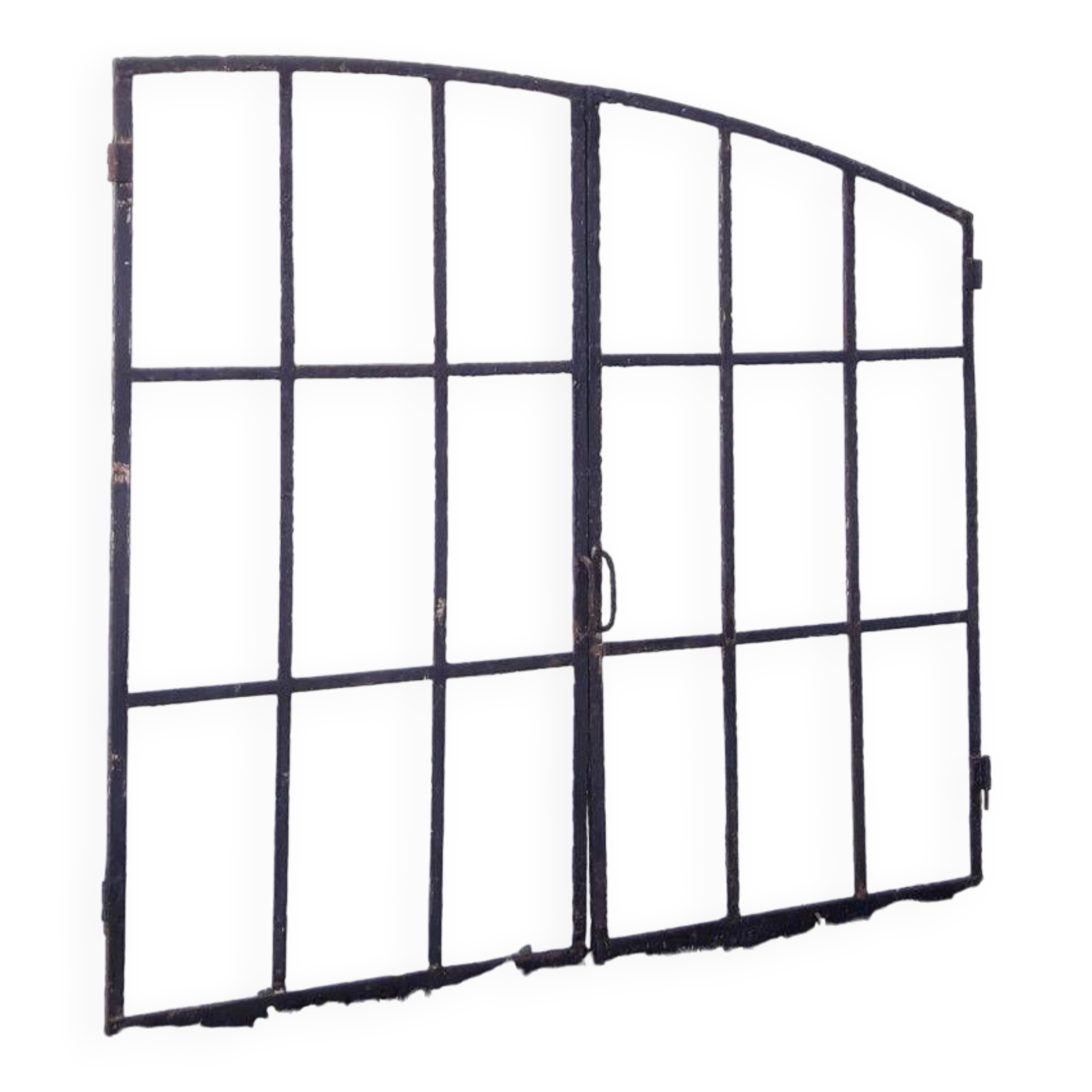 Industrial arched metal window L128xH114 19th century glass roof 2 leaves