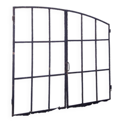 Fenêtre industrielle arquée métal L128xH114 verrière XIX° 2 vantaux