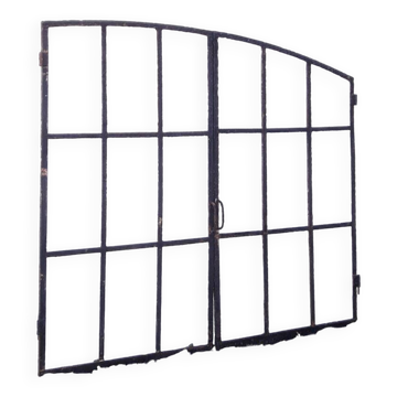 Industrial arched metal window L128xH114 19th century glass roof 2 leaves