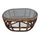 Oval coffee table in rattan and cane, vintage double top