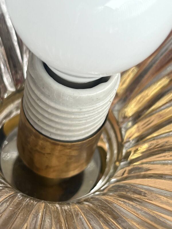 Lampe à poser pied cristal tulipe verre Holophane vintage