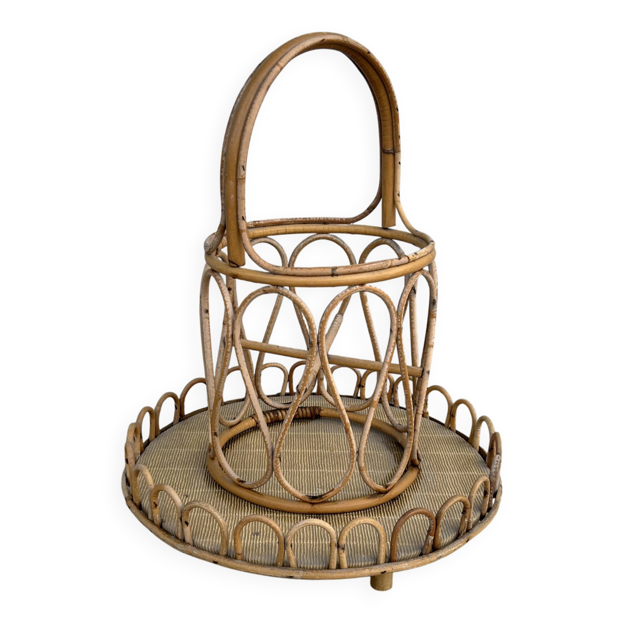 Rattan bottle holder, vintage server