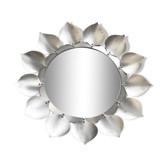 Mid Century Vasteras Flower Wall Mirror, Aluminium border, 1960s design made in Sweden