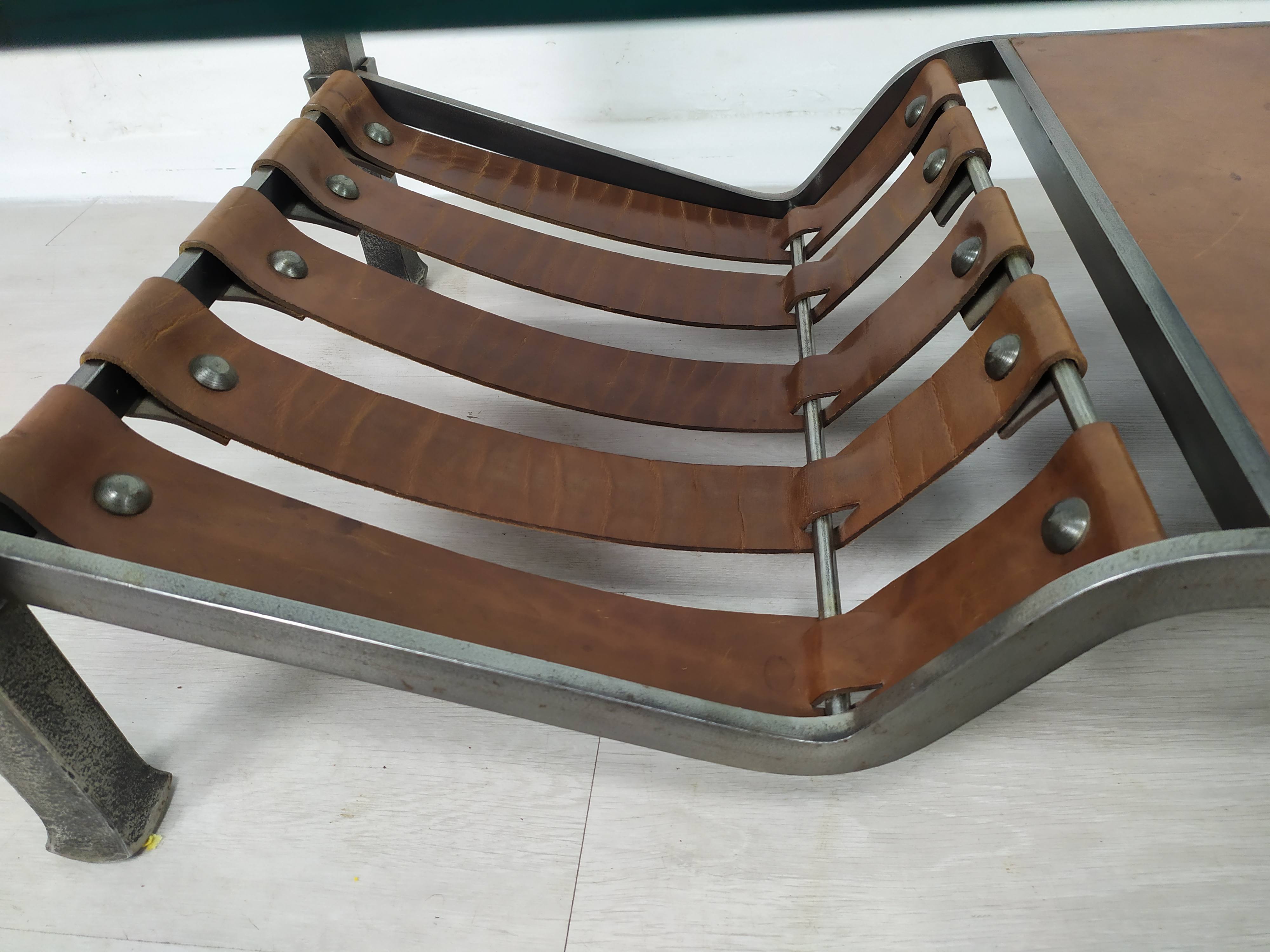 Iron and leather coffee table