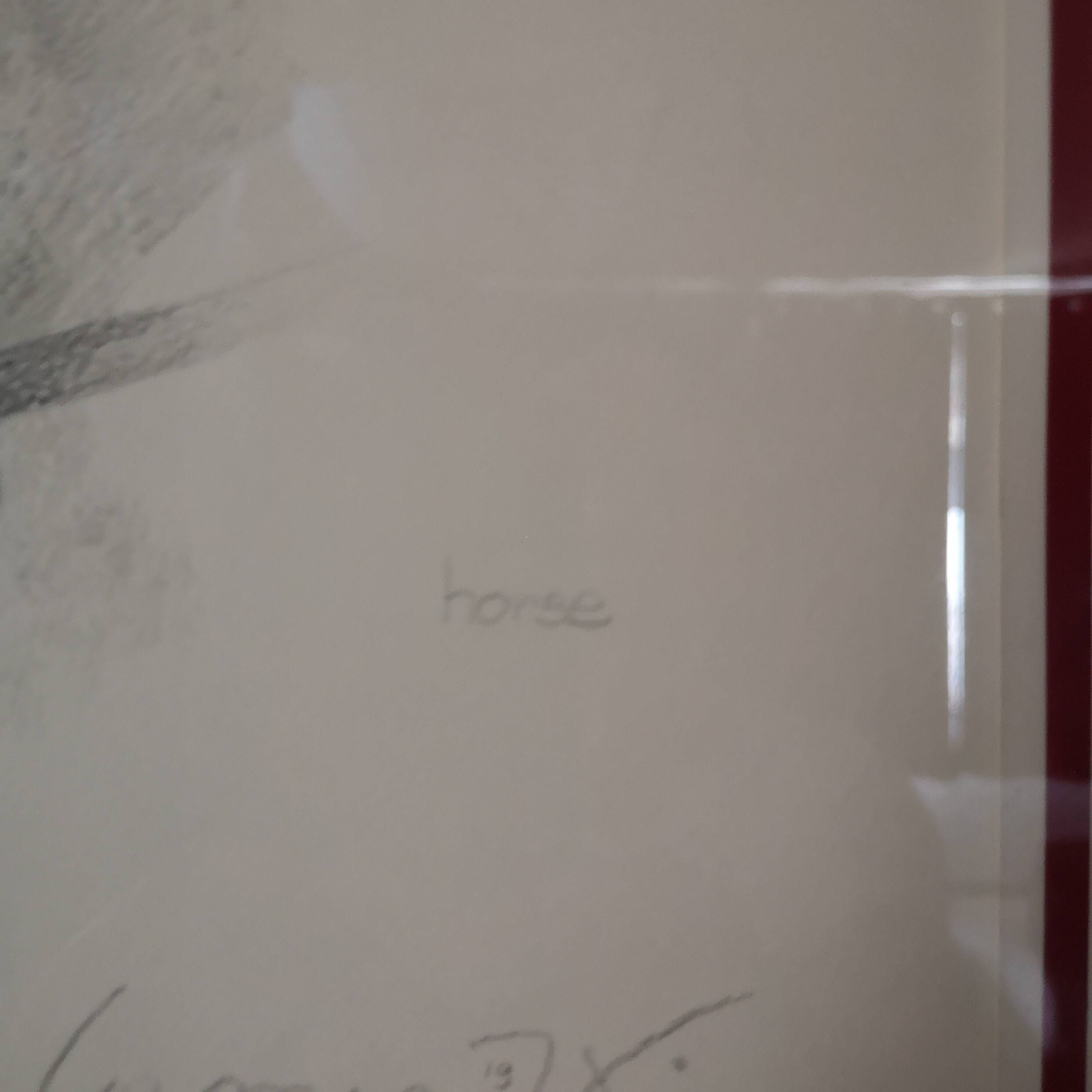 Pencil wash drawing on vellum horse painting signature to identify framed signed and dated