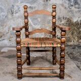 Pair of turned wooden spool armchairs, mid-20th century, France