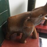 Pair of vintage carved wooden elephant bookends