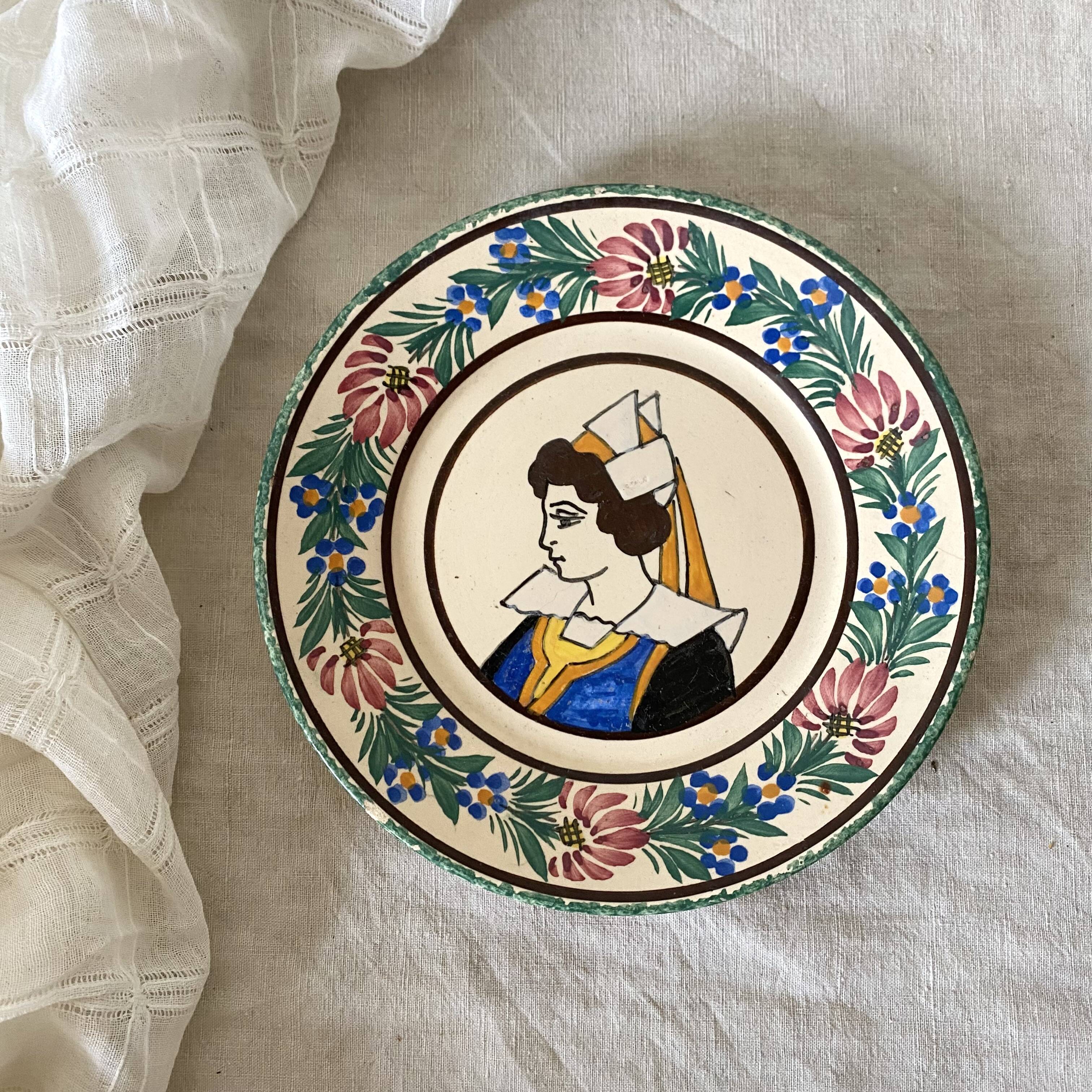 Quimper Breton plate and flowers