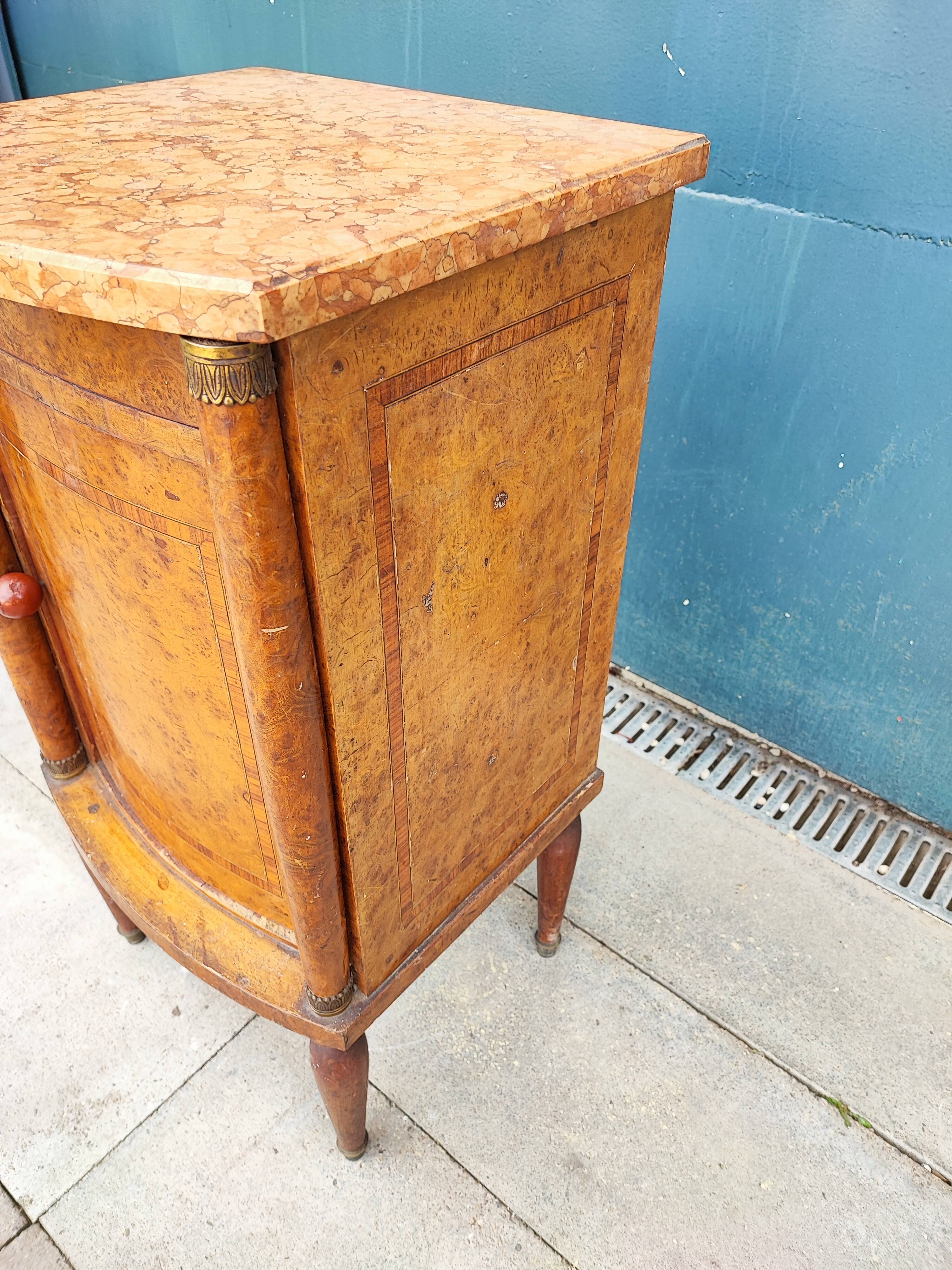 Empire style bedside table marble top