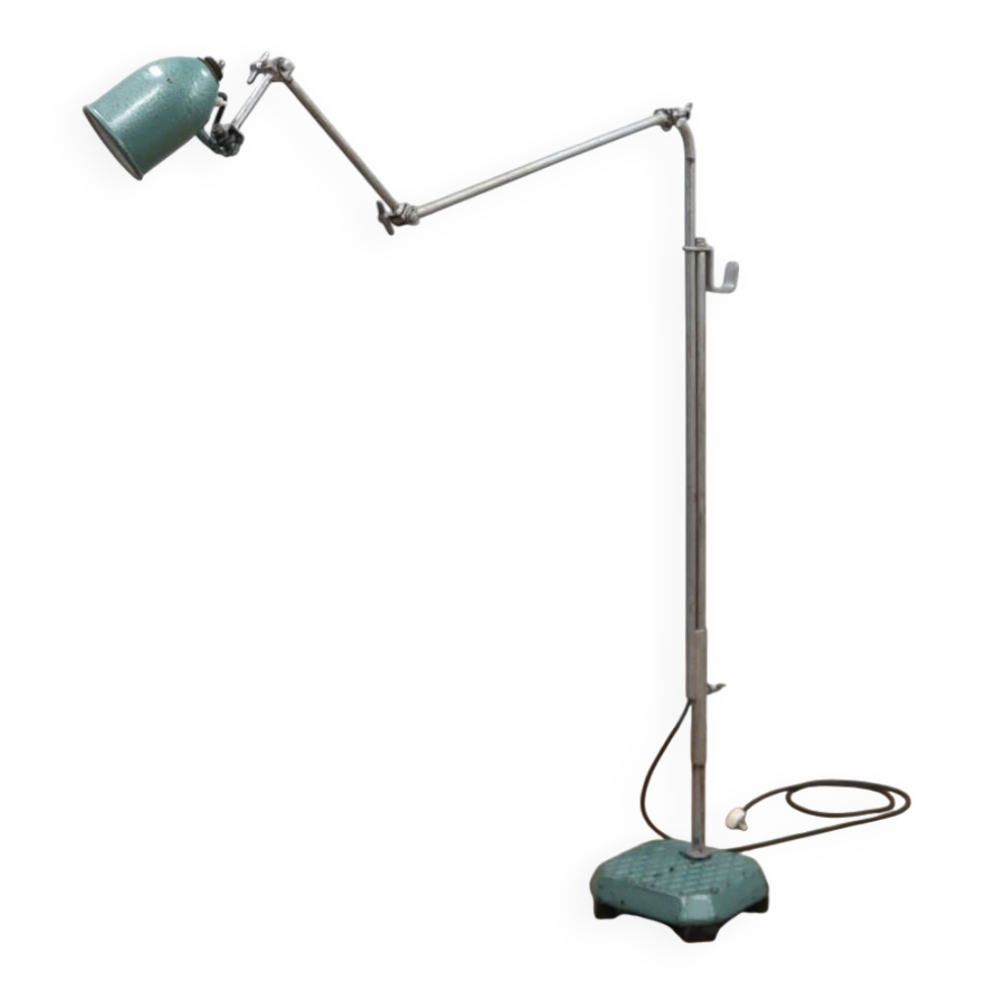 Lampe de sol industrielle ajustable des années 1960 vert martelé