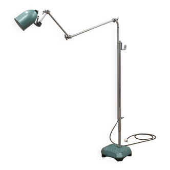 1960s adjustable industrial floor lamp green hammertone