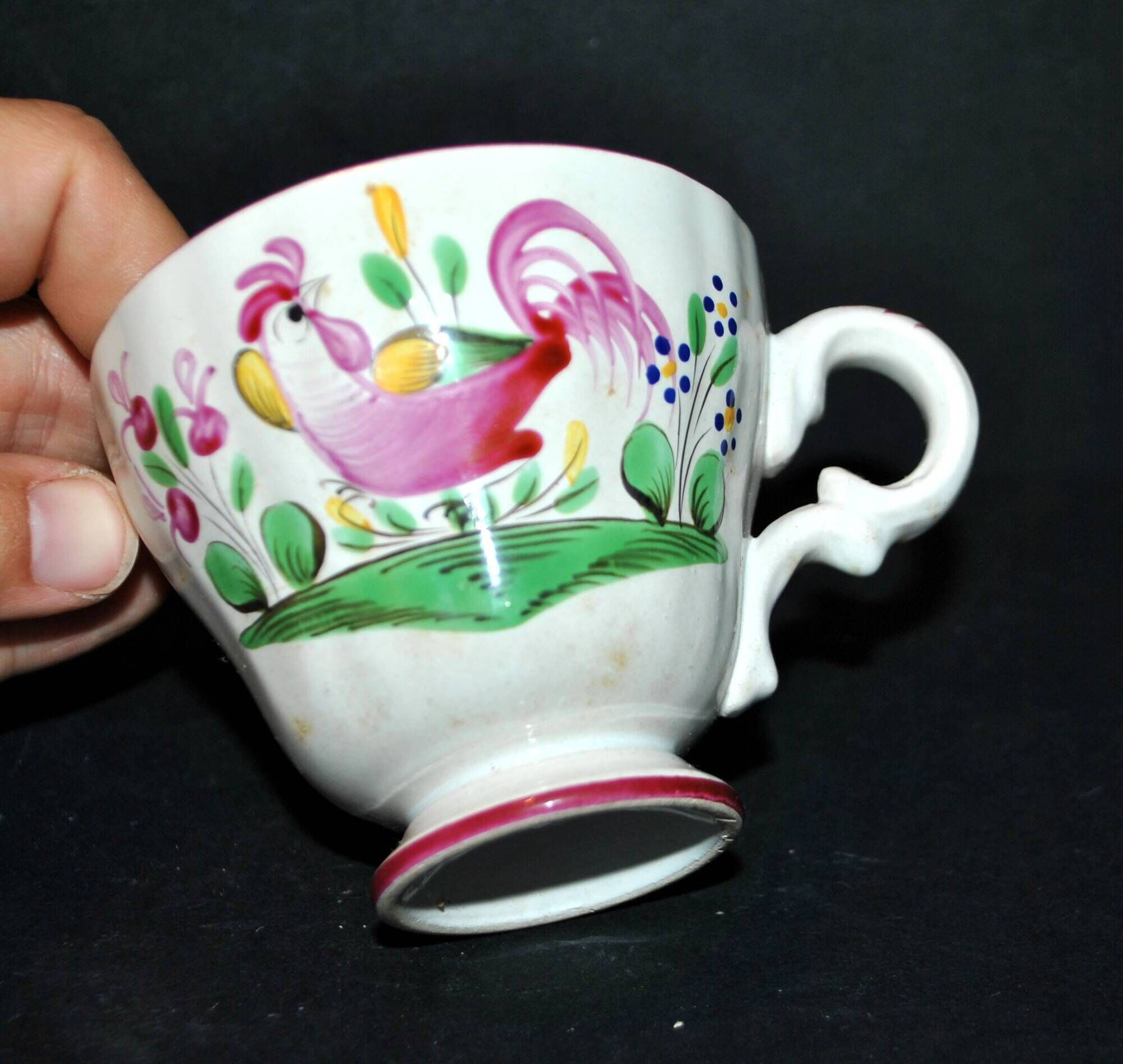 COQ coffee cup in earthenware from Saint-Clément - hand-painted decor Faïencerie de l'Est