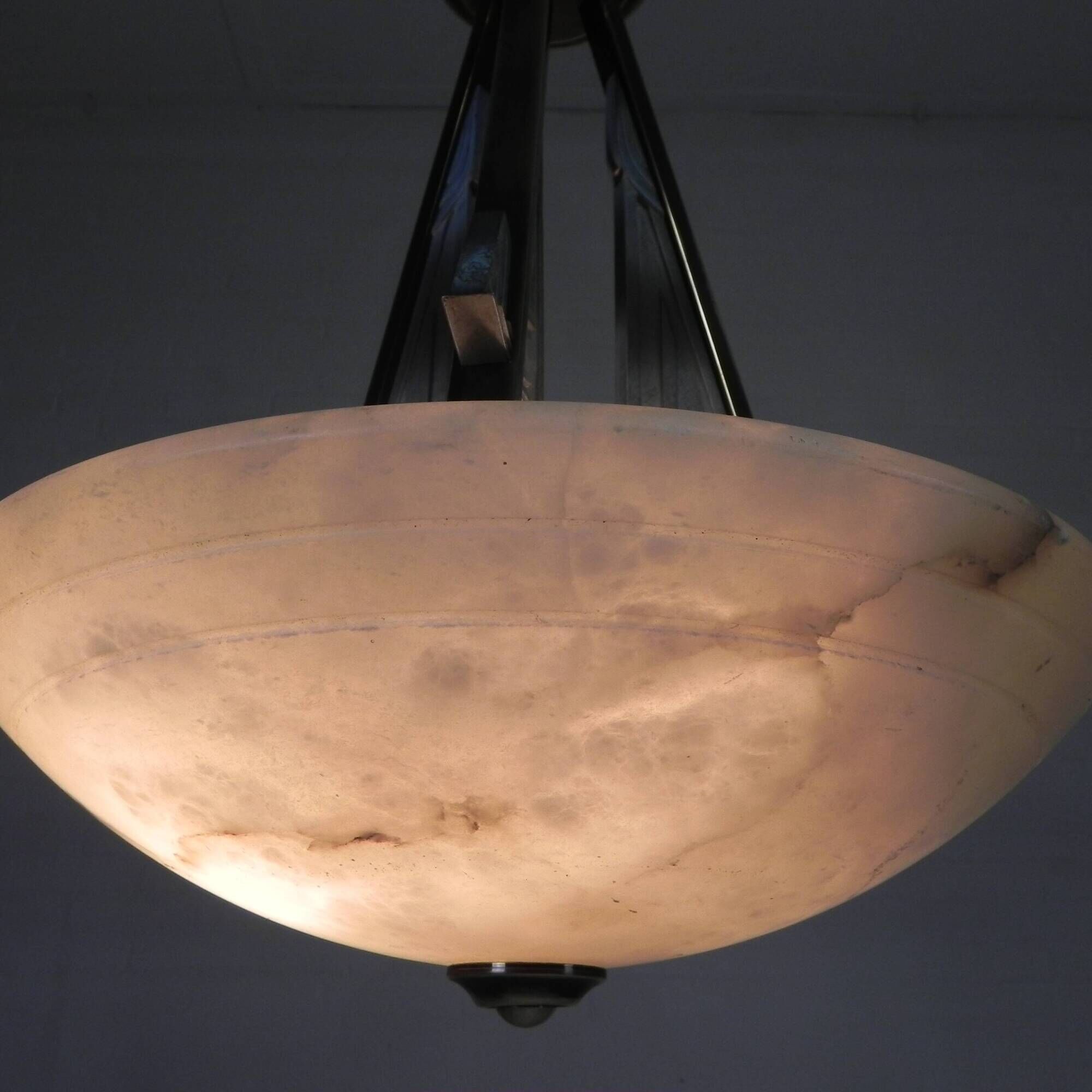 Art Deco style pendant light with alabaster shade, 1980s