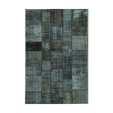 Handmade anatolian overdyed 200 cm x 300 cm black patchwork rug