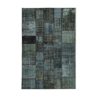 Handmade anatolian overdyed 200 cm x 300 cm black patchwork rug