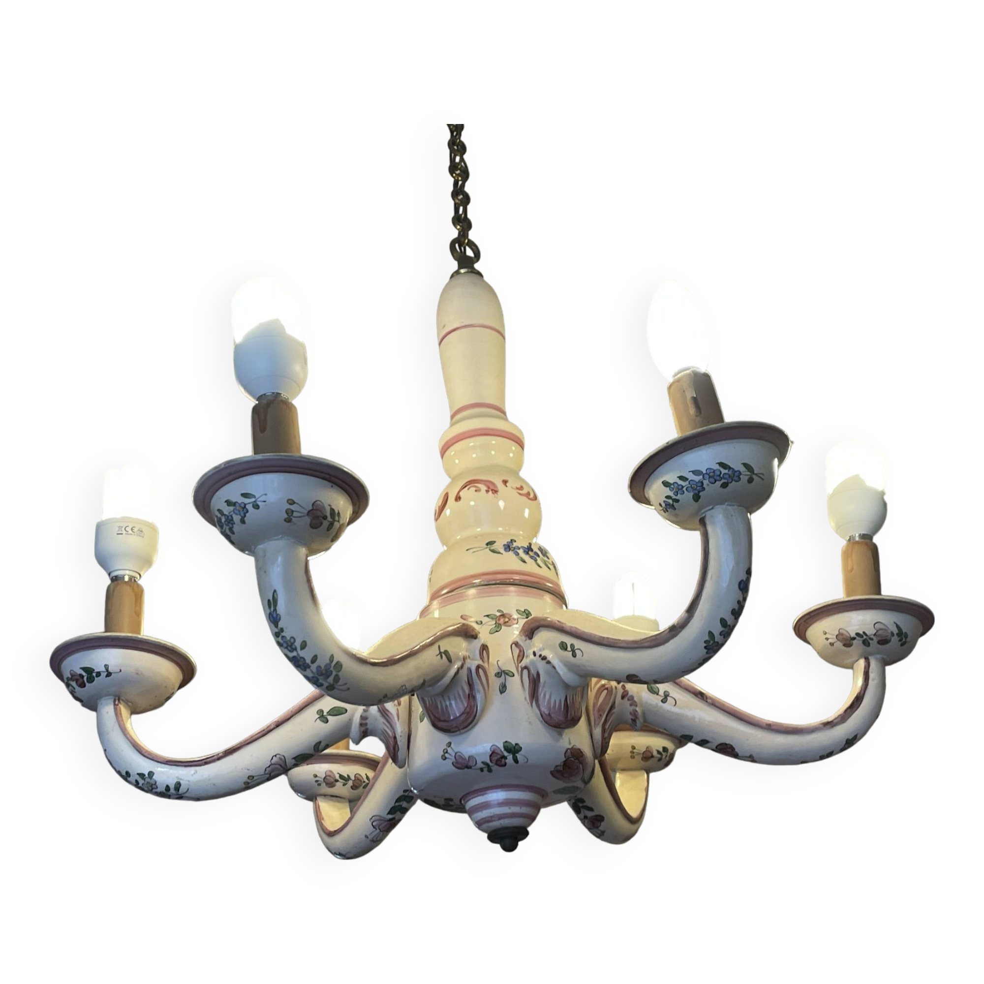Antique chandelier in eastern faience, to be re-electrified, sold dismantled circa 1930