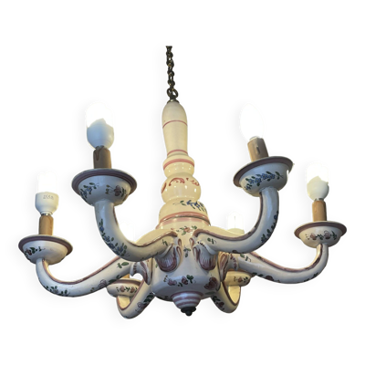Lustre ancien en faience de l'est, à réelectrifier, vendu démonté circa 1930