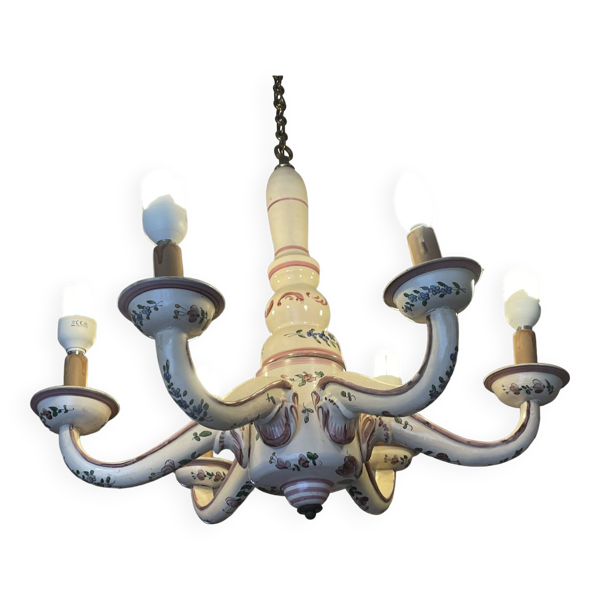 Lustre ancien en faience de l'est, à réelectrifier, vendu démonté circa 1930