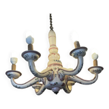 Lustre ancien en faience de l'est, à réelectrifier, vendu démonté circa 1930