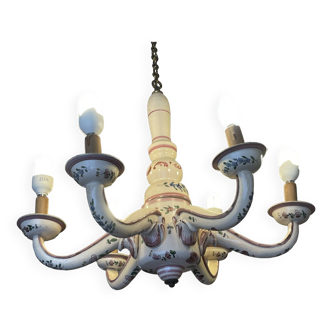 Lustre ancien en faience de l'est, à réelectrifier, vendu démonté circa 1930