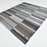 7x9 Gray & Teal Green Handmade Kilim Rug, 224x264Cm