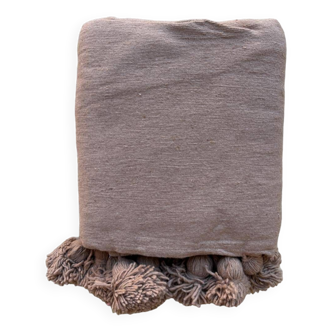 couverture plaid à pompoms sable du maroc