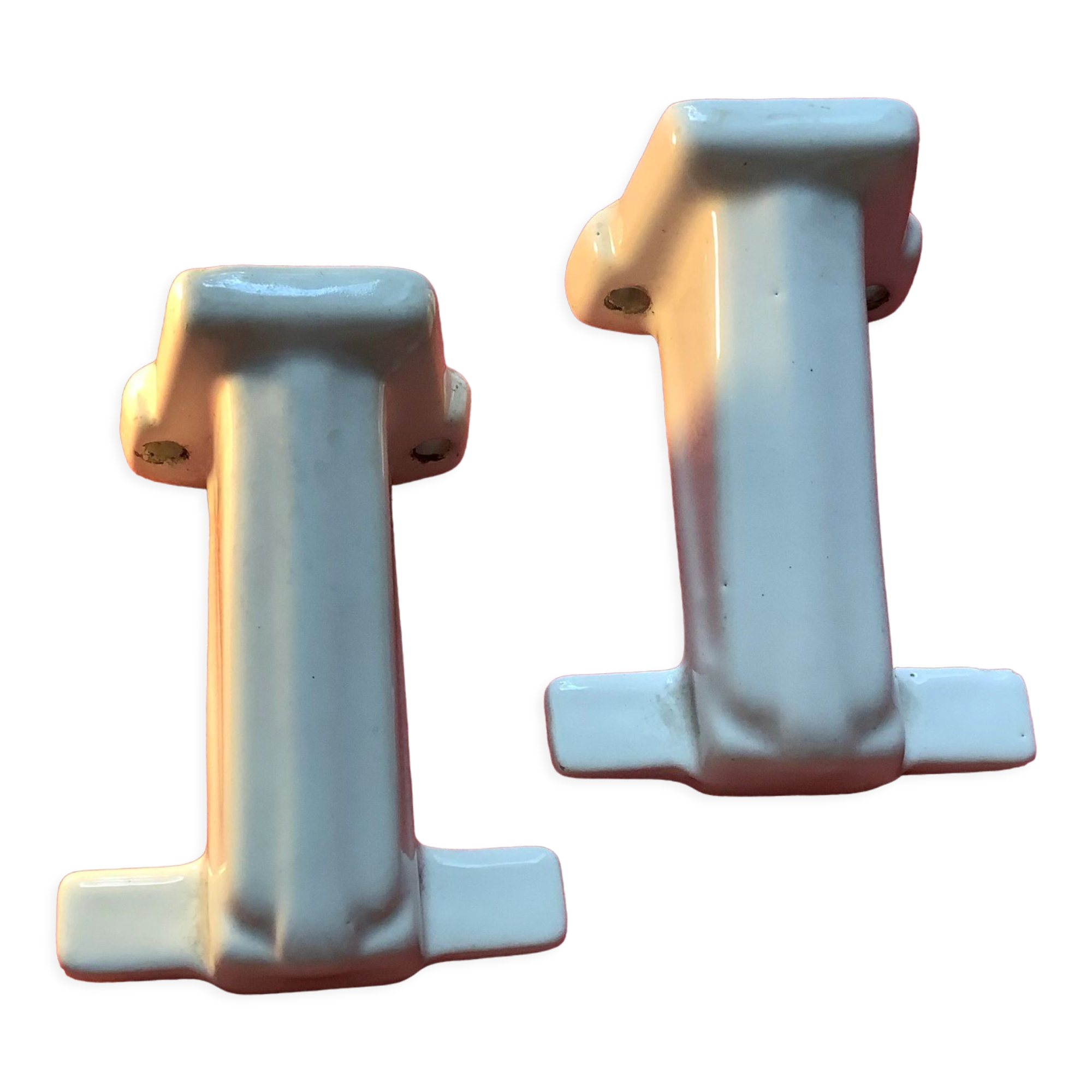 Set of 2 hooks in white porcelain Art Deco 30/40