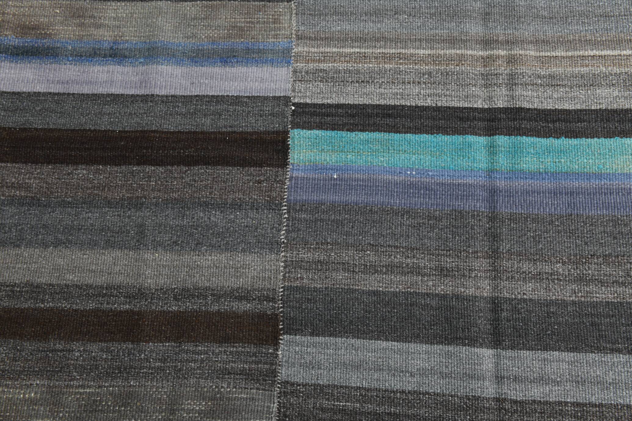 7x9 Gray & Teal Green Handmade Kilim Rug, 224x264Cm