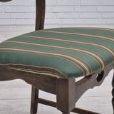 1970s, set of 4 Danish dining chairs, original condition, dark oak wood, furniture wool fabric.