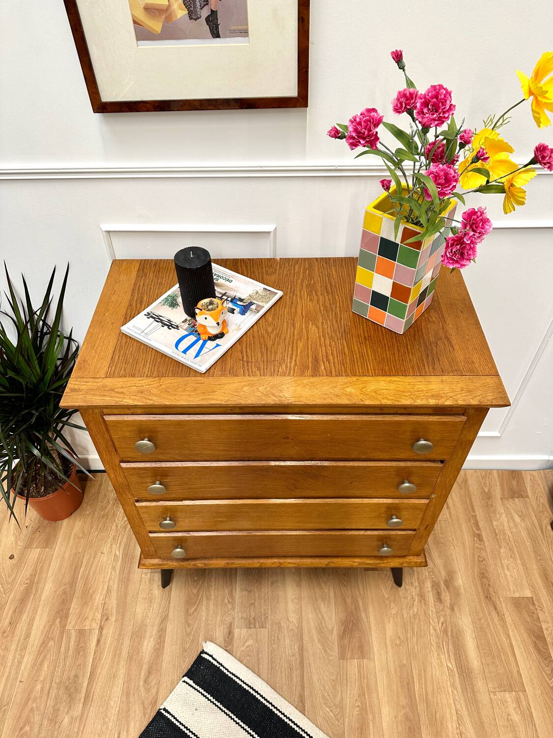 Vintage compass foot chest of drawers