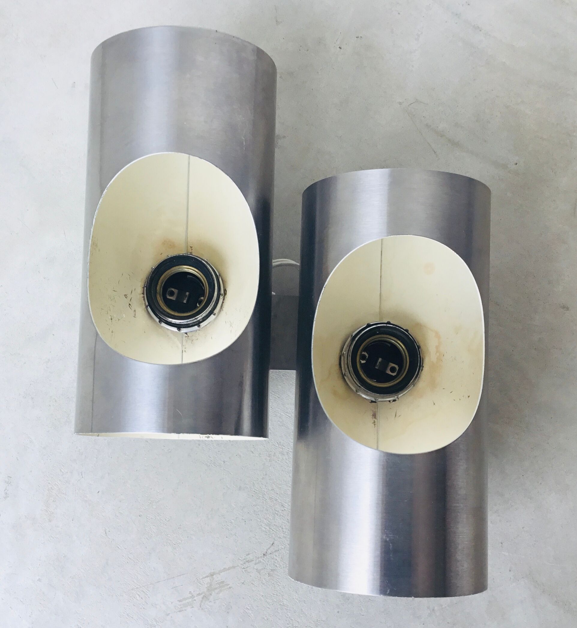 Double cylindrical wall lamp oxar stainless steel design 1970